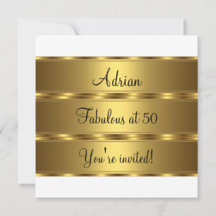 Black White & Gold Fabulous 50th Birthday Party 2 Invitation