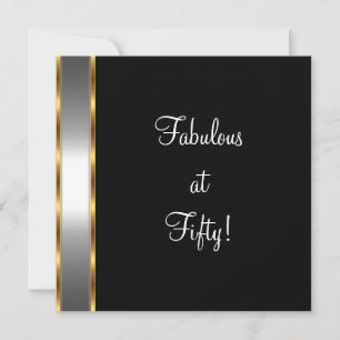Black White Gold Fabulous 50th Birthday Party Invitation