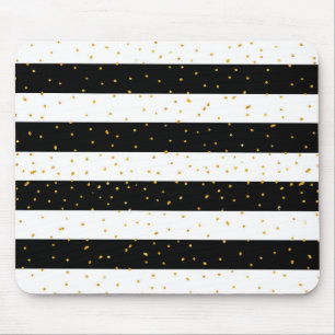Black white gold faux glitter stripes polka dots mouse mat