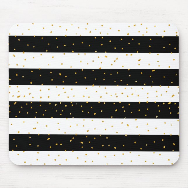 Black white gold faux glitter stripes polka dots mouse mat (Front)