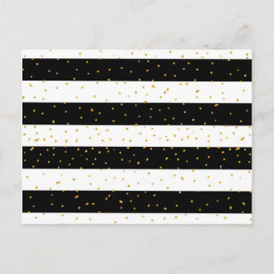 Black white gold faux glitter stripes polka dots postcard