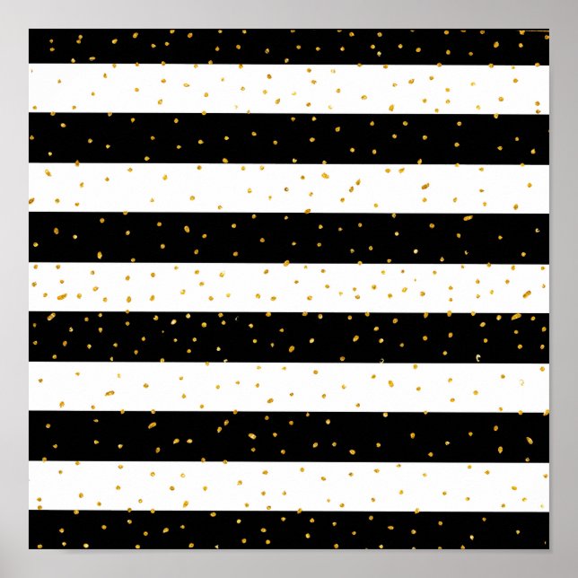 Black white gold faux glitter stripes polka dots poster (Front)