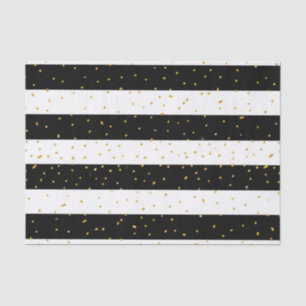 Black white gold faux glitter stripes polka dots tissue paper