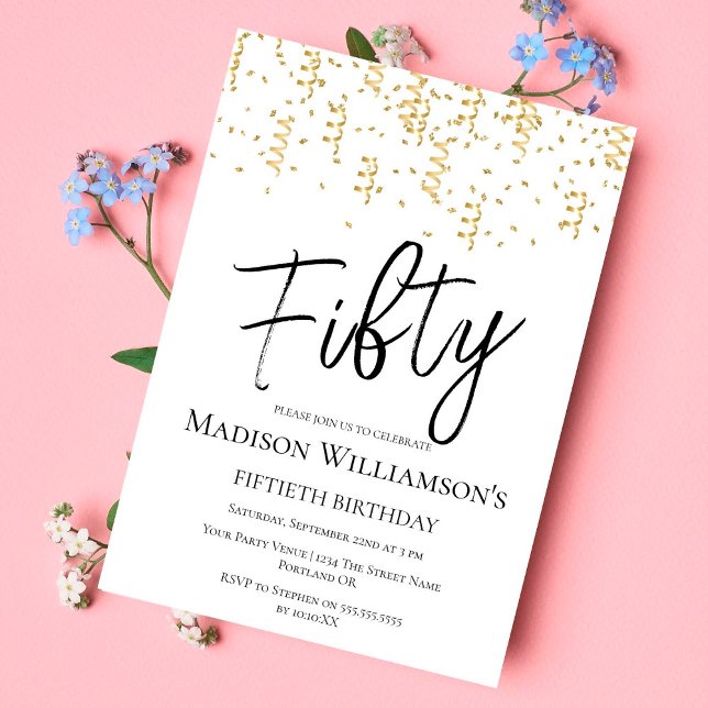 Black, White & Gold Fifty , 50th Birthday Party   Invitation (Creator Uploaded)