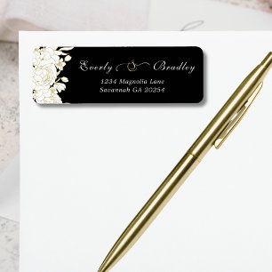 Black White Gold Floral Elegant Return Address