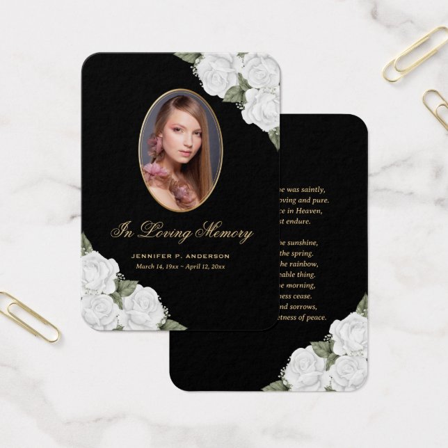 Black White Gold Floral Funeral Prayer Card (Office)