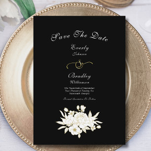 Black White Gold Floral Roses Elegant Traditional Save The Date