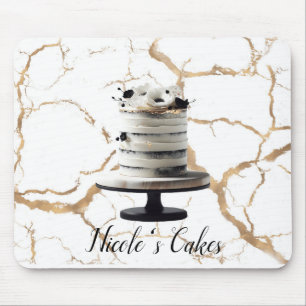 Black & White Gold Floral Tier Cake Bridal Shower  Mouse Mat