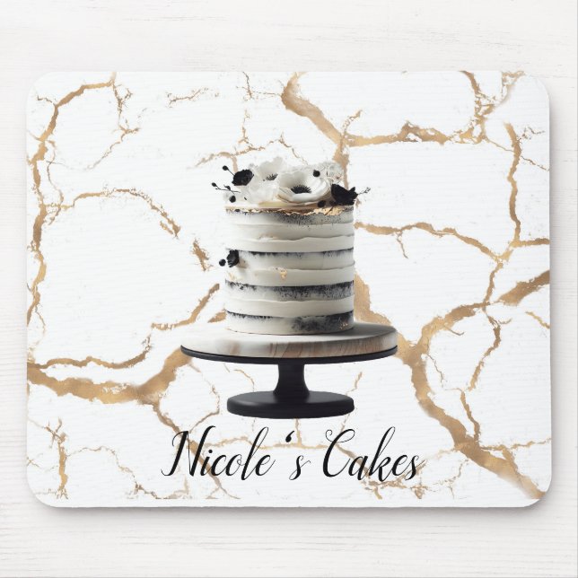 Black & White Gold Floral Tier Cake Bridal Shower  Mouse Mat (Front)