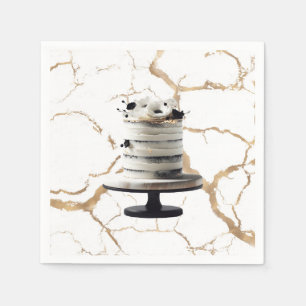 Black & White Gold Floral Tier Cake Bridal Shower  Napkin