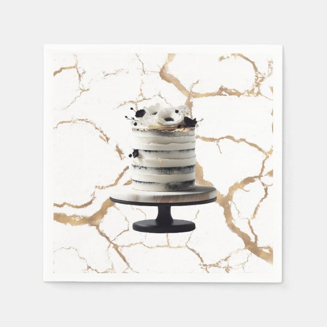 Black & White Gold Floral Tier Cake Bridal Shower  Napkin (Front)