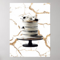 Black & White Gold Floral Tier Cake Bridal Shower 