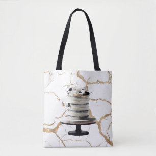 Black & White Gold Floral Tier Cake Bridal Shower  Tote Bag