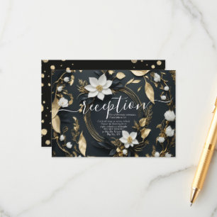 Black White Gold Floral Wreath Wedding Reception Enclosure Card