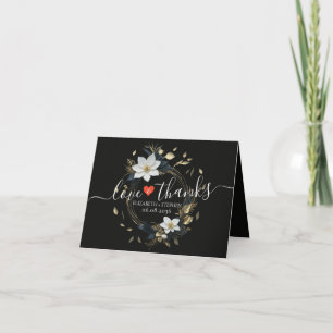 Black White Gold Floral Wreath Wedding Thank You Card