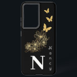 Black white gold flower butterfly minimalist samsung galaxy case<br><div class="desc">Black white gold flower butterfly minimalist Samsung Galaxy S21 Ultra Case.
Initial and Name can be customised. 
Simple Modern design.</div>