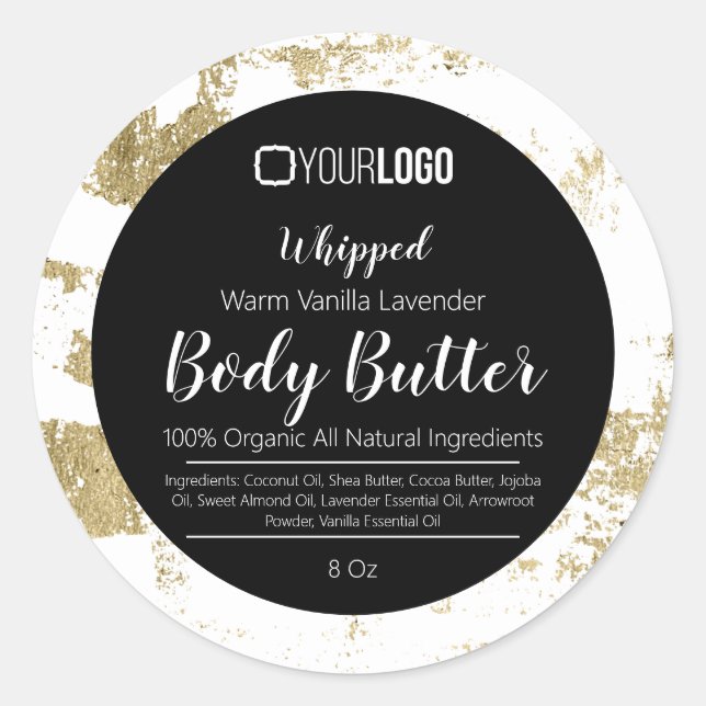 Black White Gold Foil YOUR LOGO Body Butter Label (Front)