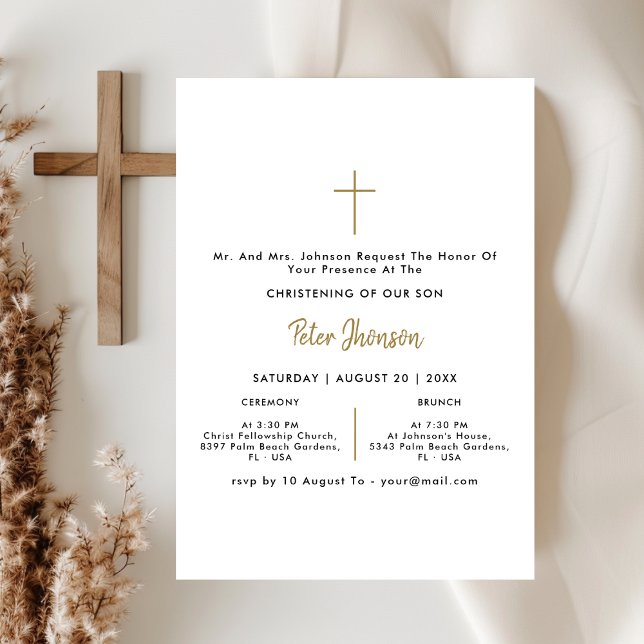 Black White & Gold Gender Neutral Christening  Invitation (Creator Uploaded)