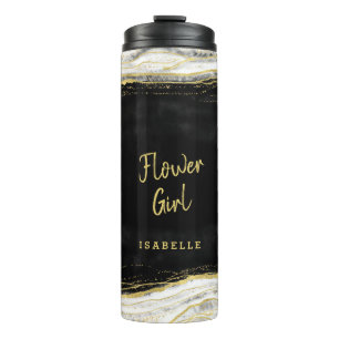 Black White & Gold Geode Agate Marble Flower Girl Thermal Tumbler