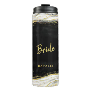 Black White & Gold Geode Agate Personalised Bride Thermal Tumbler
