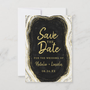 Black White & Gold Geode Agate Slice Marble Modern Save The Date