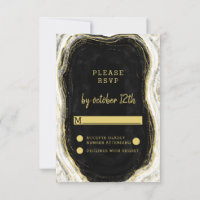 Black White & Gold Geode Agate Wedding RSVP Reply