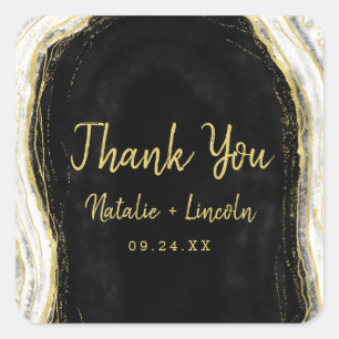 Black White & Gold Geode Agate Wedding Thank You Square Sticker