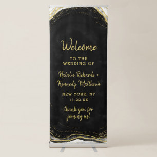 Black White & Gold Geode Agate Wedding Welcome Retractable Banner