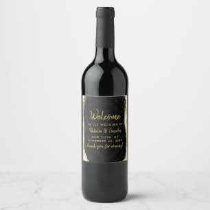 Black White & Gold Geode Agate Wedding Welcome Wine Label