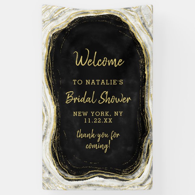Black White & Gold Geode Bridal Shower Welcome Banner (Vertical)