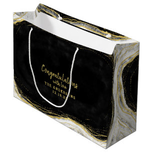 Black White & Gold Geode Congratulations Wedding Large Gift Bag