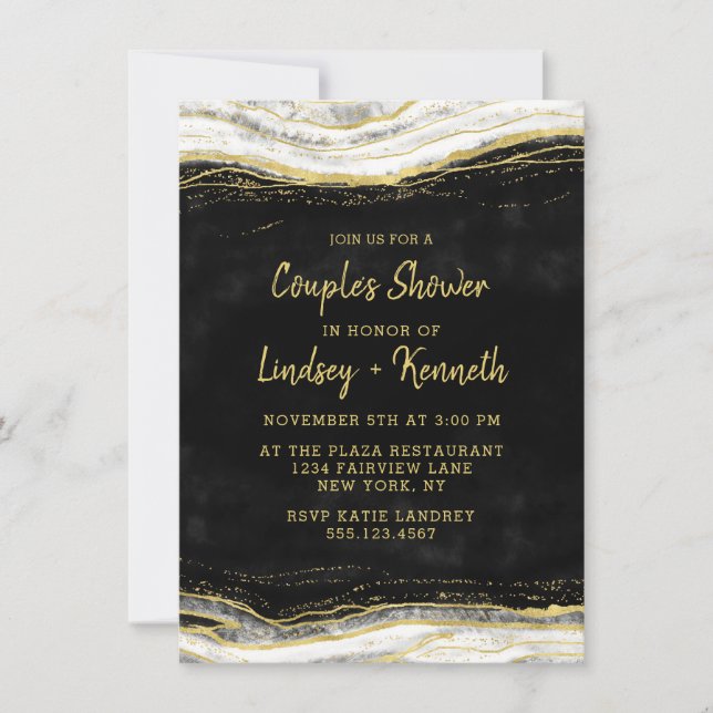 Black White & Gold Geode Couple's Wedding Shower Invitation (Front)