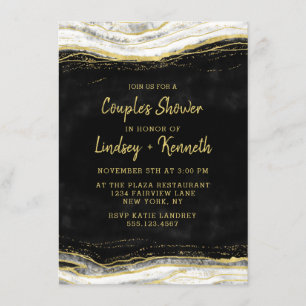 Black White & Gold Geode Couple's Wedding Shower Invitation