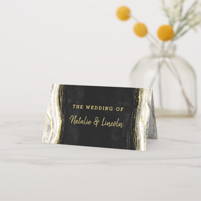 Black White & Gold Geode Reserved Seating Wedding Place Card (Back)