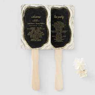 Black White & Gold Geode Wedding Ceremony Program Hand Fan