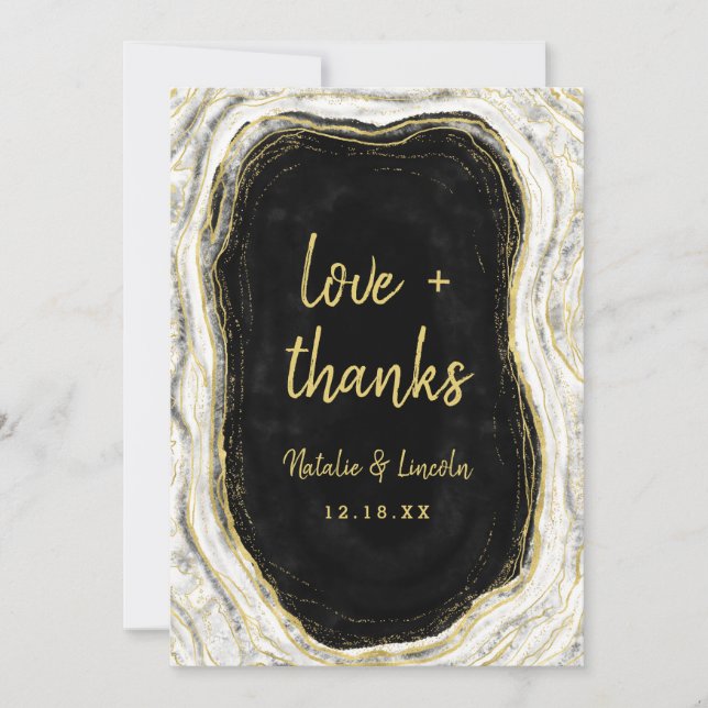 Black White & Gold Geode Wedding Love and Thanks Thank You Card (Front)