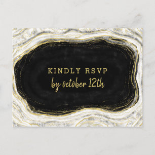 Black White & Gold Geode Wedding Meal Choice RSVP Postcard