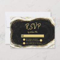 Black White & Gold Geode Wedding RSVP Response