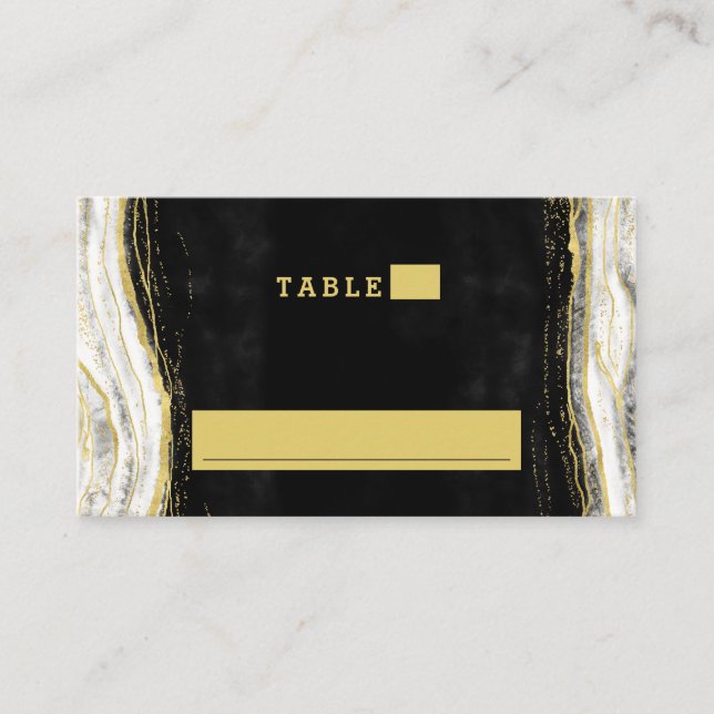 Black White & Gold Geode Wedding Table Number Place Card (Front)
