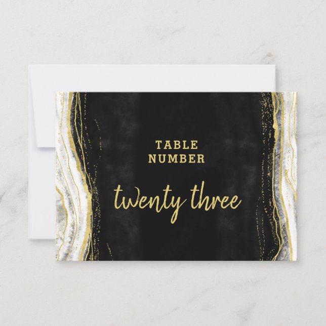 Black White & Gold Geode Wedding Table Numbers (Front)