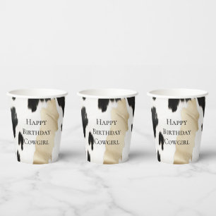 Black White Gold Glam Cowhide Southwest Birthday Paper Cups
