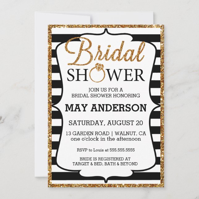 Black&White Gold Glitter Bridal Shower Invitation (Front)