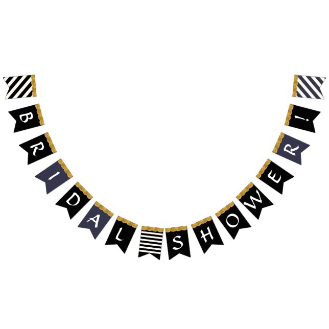 Black White Gold Glitter Bridal Shower Party Decor Bunting (All)