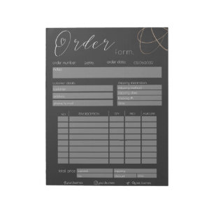 Black & White Gold Glitter Business Order Form Notepad