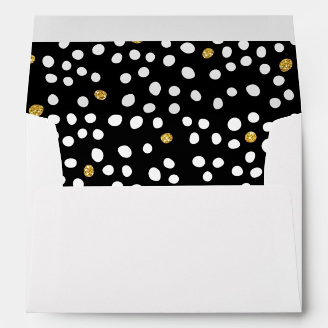 Black, White & Gold Glitter Polka Dots Party Envelope (Back (Bottom))