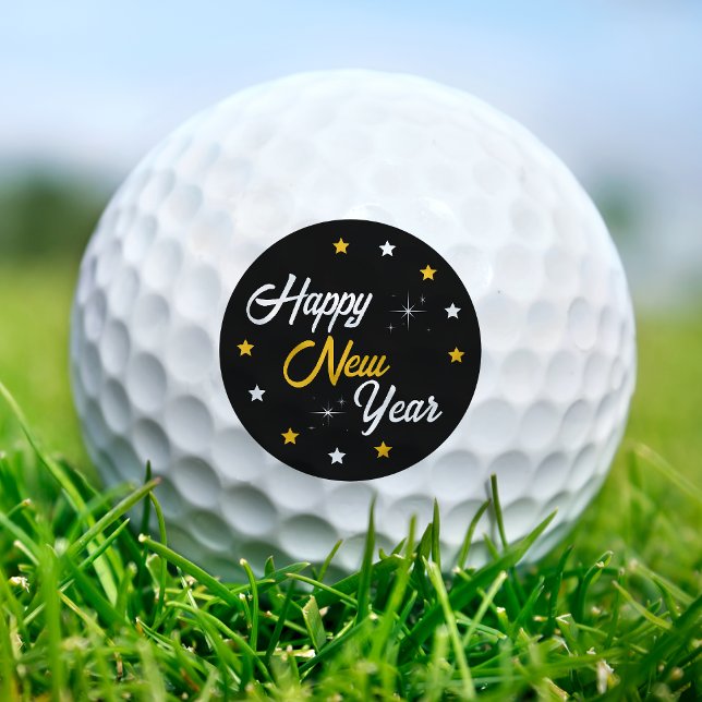 Black White & Gold Happy New Year Golf Balls (Black White & Gold Happy New Year Golf Balls)