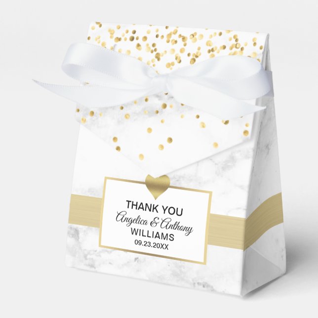 Black White Gold Heart Marble Favour Wedding Box (Front Side)