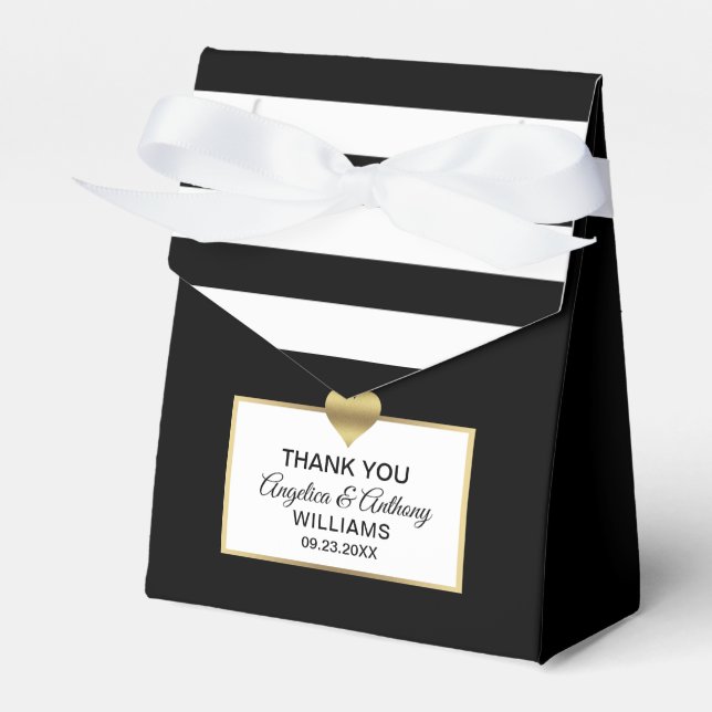 Black White Gold Heart Party Favour Wedding Favour Box (Front Side)