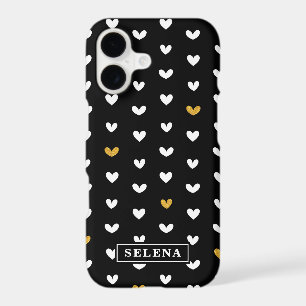 Black White Gold Heart Pattern with Custom Name