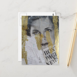 black white gold lady Front Page News collage Postcard